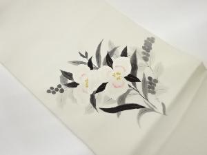 作家物　塩瀬金彩手描き花葉模様名古屋帯